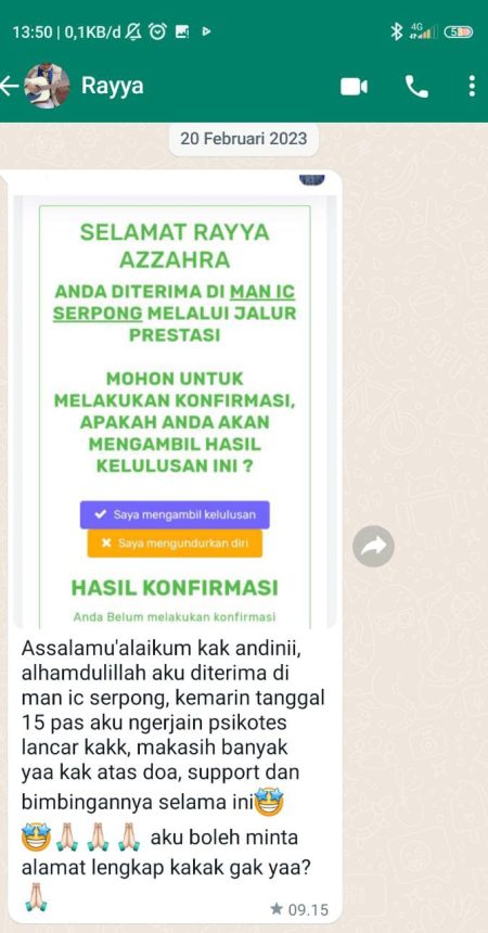 Ibu Putri, Siswa Rayya Azzahra, SMP (Tutor Kak Andini Shafira)